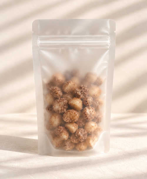 The Good Fat Pantry sugar and spice macadamia nuts in a 100g pouch