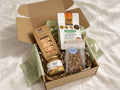 The Good Fat Pantry coffee and biscotti giftbox with coffee, biscotti, macadamia butter and sugar and spice nuts